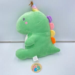 Mochi Soft Green Dinosaur With Party Hat Plush 15" NWT Round One